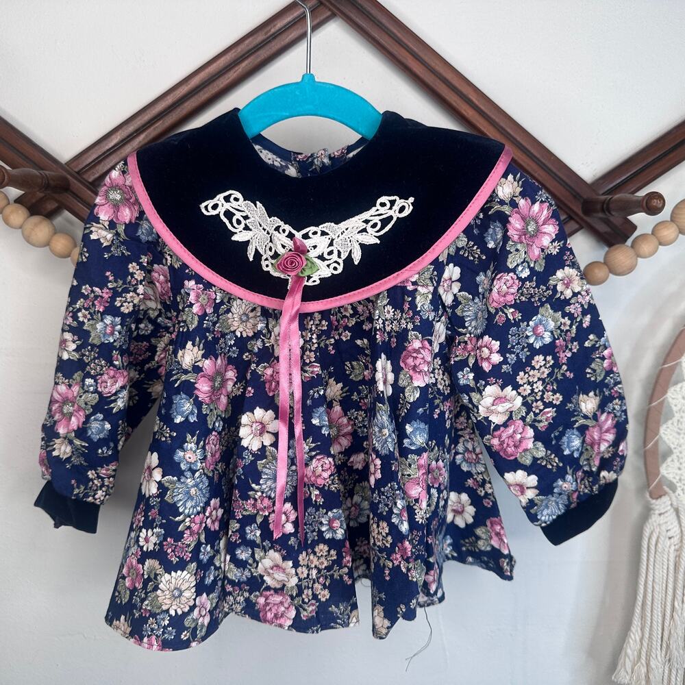 Vintage Bryan Floral Lace Detail Smocked Dress